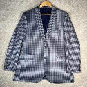 Alan‎ Flusser Men's 44R Blue Gingham Check 2 Button Blazer Sports Coat Preppy